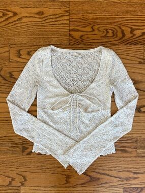 Urban Outfitters Kimchi Blue Quinn Cream Lace Tie-Front Crop Top